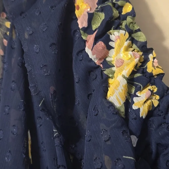 Premier Amour Navy long sleeve lined maxi dress. Front and back deep v neck line - Picture 4 of 8